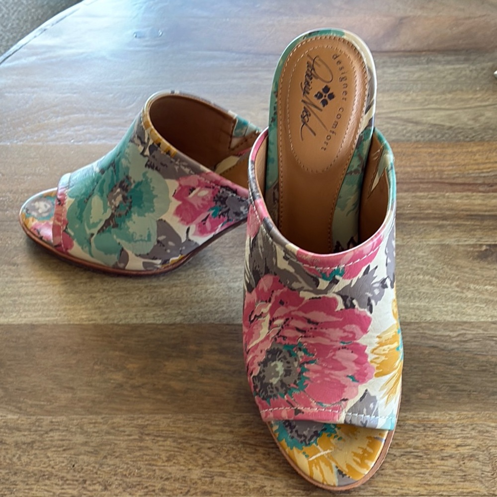 Patricia Nash Pink and Yellow Floral Mules